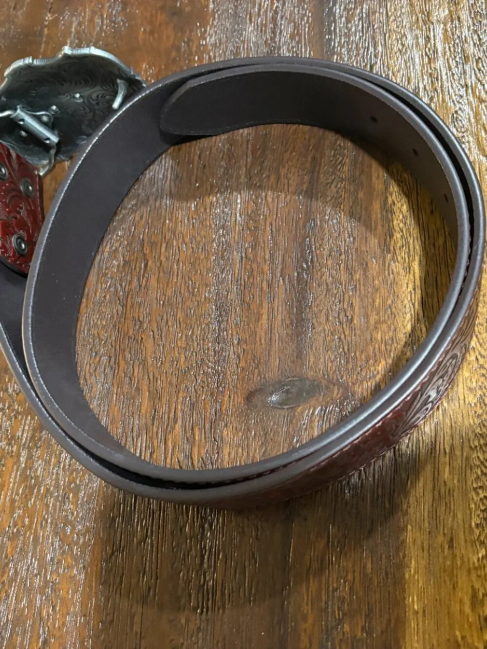Western Longhorn Skull Buckle  Brown Printed Leather Belt  XL NEW